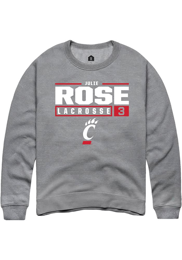 Julie Rose Rally Cincinnati Bearcats Mens Graphite NIL Stacked Box Long Sleeve Crew Sweatshirt