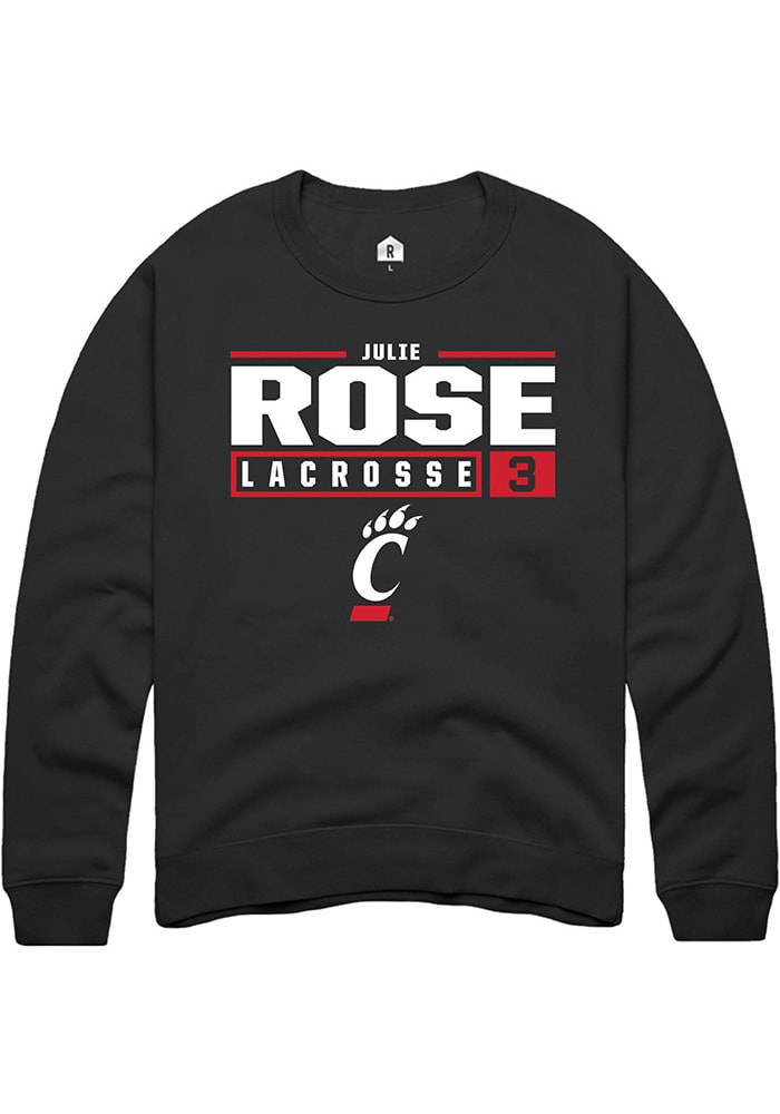 Julie Rose Rally Cincinnati Bearcats Mens Black NIL Stacked Box Long Sleeve Crew Sweatshirt