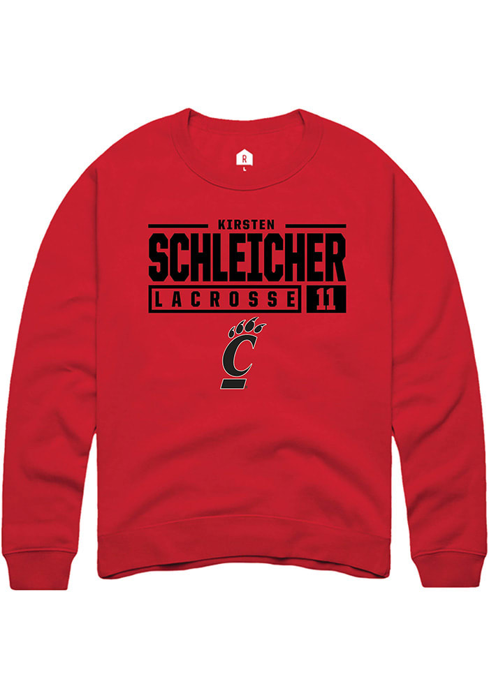 Kirsten Schleicher  Rally Cincinnati Bearcats Mens Red NIL Stacked Box Long Sleeve Crew Sweatshi..