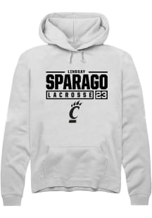 Lindsay Sparago Rally Mens White Cincinnati Bearcats NIL Stacked Box Hooded Sweatshirt