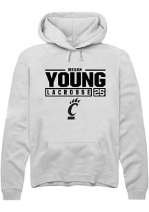 Megan Young  Rally Cincinnati Bearcats Mens White NIL Stacked Box Long Sleeve Hoodie