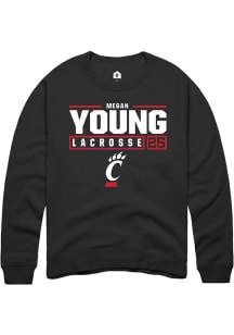 Megan Young  Rally Cincinnati Bearcats Mens Black NIL Stacked Box Long Sleeve Crew Sweatshirt