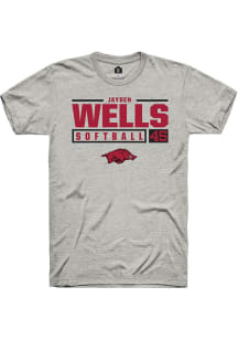 Jayden Wells  Arkansas Razorbacks Ash Rally NIL Stacked Box Short Sleeve T Shirt