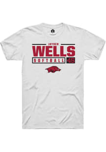 Jayden Wells  Arkansas Razorbacks White Rally NIL Stacked Box Short Sleeve T Shirt