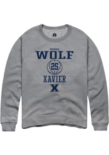 Michael Wolf  Rally Xavier Musketeers Mens Grey NIL Sport Icon Long Sleeve Crew Sweatshirt