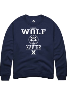 Michael Wolf  Rally Xavier Musketeers Mens Navy Blue NIL Sport Icon Long Sleeve Crew Sweatshirt