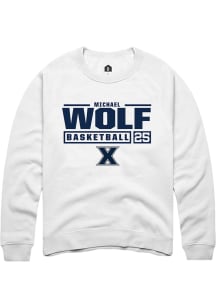 Michael Wolf  Rally Xavier Musketeers Mens White NIL Stacked Box Long Sleeve Crew Sweatshirt