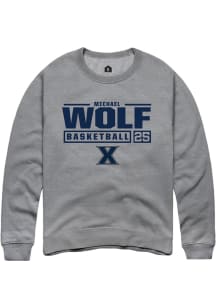 Michael Wolf  Rally Xavier Musketeers Mens Grey NIL Stacked Box Long Sleeve Crew Sweatshirt