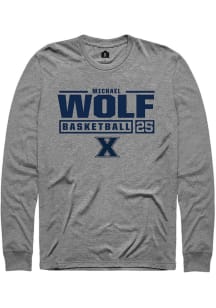 Michael Wolf  Xavier Musketeers Grey Rally NIL Stacked Box Long Sleeve T Shirt