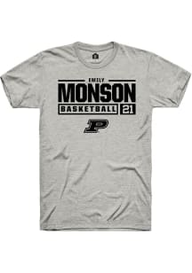 Emily Monson  Purdue Boilermakers Ash Rally NIL Stacked Box Short Sleeve T Shirt