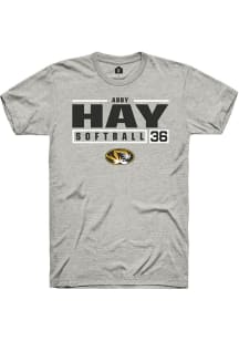 Abby Hay  Missouri Tigers Ash Rally NIL Stacked Box Short Sleeve T Shirt