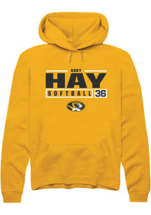Abby Hay  Rally Missouri Tigers Mens Gold NIL Stacked Box Long Sleeve Hoodie