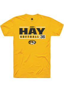Abby Hay  Missouri Tigers Gold Rally NIL Stacked Box Short Sleeve T Shirt