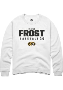 Isaiah Frost  Rally Missouri Tigers Mens White NIL Stacked Box Long Sleeve Crew Sweatshirt