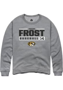 Isaiah Frost  Rally Missouri Tigers Mens Grey NIL Stacked Box Long Sleeve Crew Sweatshirt