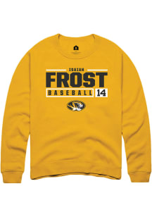 Isaiah Frost  Rally Missouri Tigers Mens Gold NIL Stacked Box Long Sleeve Crew Sweatshirt