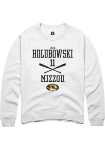 Jack Holubowski  Rally Missouri Tigers Mens White NIL Sport Icon Long Sleeve Crew Sweatshirt