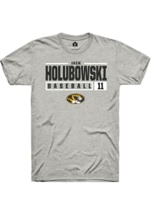 Jack Holubowski  Missouri Tigers Ash Rally NIL Stacked Box Short Sleeve T Shirt