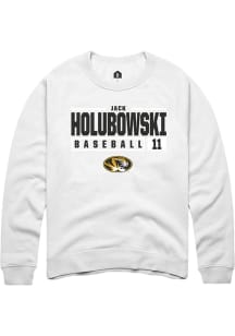 Jack Holubowski  Rally Missouri Tigers Mens White NIL Stacked Box Long Sleeve Crew Sweatshirt