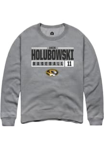 Jack Holubowski  Rally Missouri Tigers Mens Grey NIL Stacked Box Long Sleeve Crew Sweatshirt