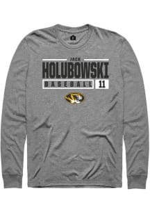 Jack Holubowski  Missouri Tigers Grey Rally NIL Stacked Box Long Sleeve T Shirt
