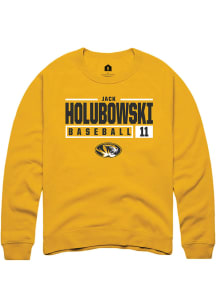 Jack Holubowski  Rally Missouri Tigers Mens Gold NIL Stacked Box Long Sleeve Crew Sweatshirt