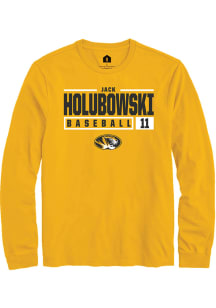 Jack Holubowski  Missouri Tigers Gold Rally NIL Stacked Box Long Sleeve T Shirt