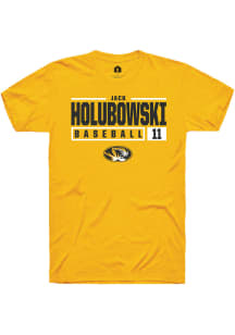 Jack Holubowski  Missouri Tigers Gold Rally NIL Stacked Box Short Sleeve T Shirt