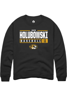 Jack Holubowski  Rally Missouri Tigers Mens Black NIL Stacked Box Long Sleeve Crew Sweatshirt
