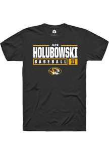 Jack Holubowski  Missouri Tigers Black Rally NIL Stacked Box Short Sleeve T Shirt