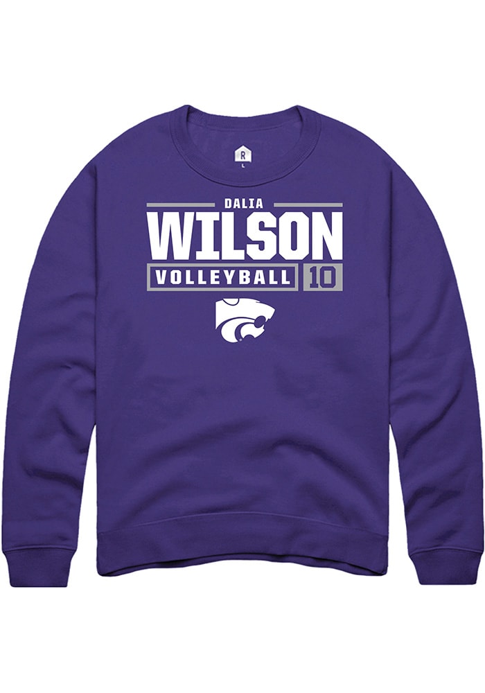 Dalia Wilson Rally K-State Wildcats Mens Purple NIL Stacked Box Long Sleeve Crew Sweatshirt
