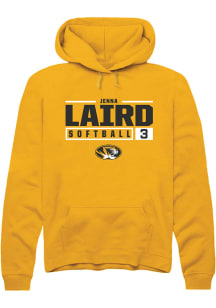Jenna Laird  Rally Missouri Tigers Mens Gold NIL Stacked Box Long Sleeve Hoodie