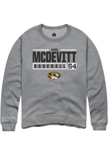 Josh McDevitt  Rally Missouri Tigers Mens Grey NIL Stacked Box Long Sleeve Crew Sweatshirt