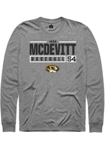 Josh McDevitt  Missouri Tigers Grey Rally NIL Stacked Box Long Sleeve T Shirt