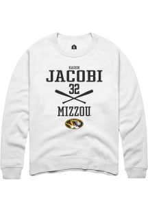 Kaden Jacobi  Rally Missouri Tigers Mens White NIL Sport Icon Long Sleeve Crew Sweatshirt
