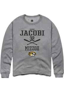 Kaden Jacobi  Rally Missouri Tigers Mens Grey NIL Sport Icon Long Sleeve Crew Sweatshirt