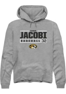 Kaden Jacobi  Rally Missouri Tigers Mens Grey NIL Stacked Box Long Sleeve Hoodie