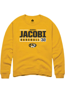 Kaden Jacobi  Rally Missouri Tigers Mens Gold NIL Stacked Box Long Sleeve Crew Sweatshirt