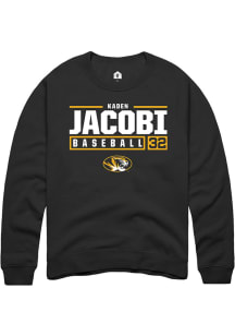 Kaden Jacobi  Rally Missouri Tigers Mens Black NIL Stacked Box Long Sleeve Crew Sweatshirt