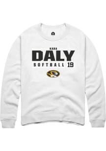 Kara Daly  Rally Missouri Tigers Mens White NIL Stacked Box Long Sleeve Crew Sweatshirt