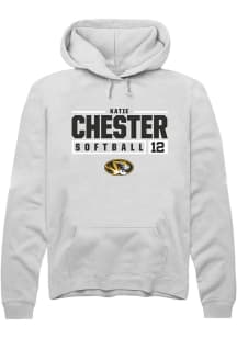 Katie Chester  Rally Missouri Tigers Mens White NIL Stacked Box Long Sleeve Hoodie