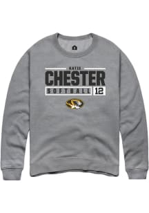 Katie Chester  Rally Missouri Tigers Mens Grey NIL Stacked Box Long Sleeve Crew Sweatshirt