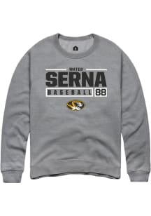 Mateo Serna  Rally Missouri Tigers Mens Grey NIL Stacked Box Long Sleeve Crew Sweatshirt