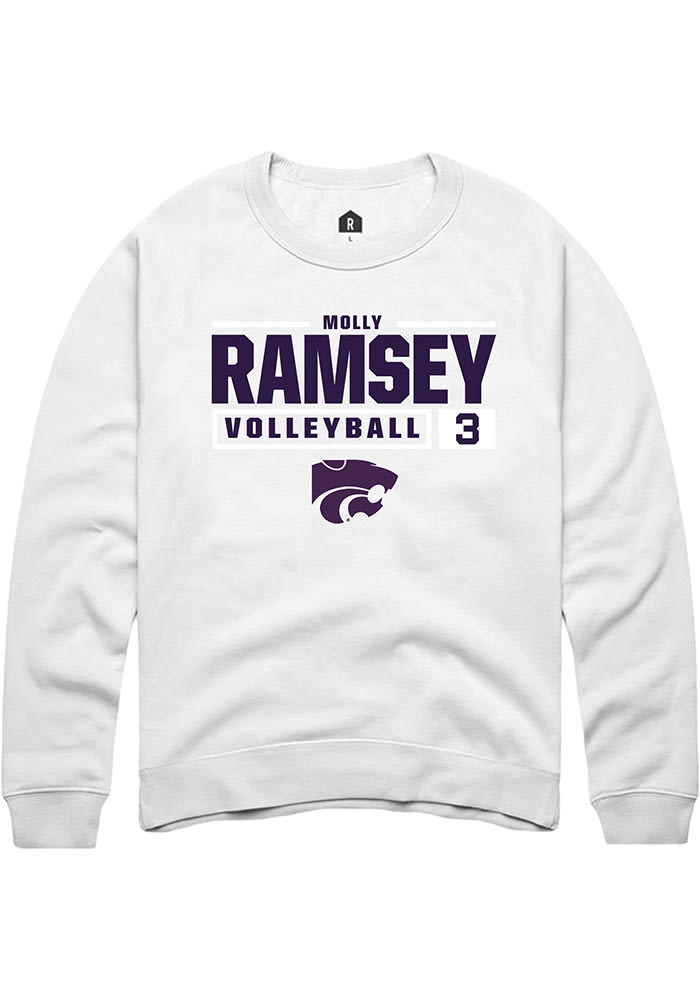 Molly Ramsey Rally K-State Wildcats Mens White NIL Stacked Box Long Sleeve Crew Sweatshirt