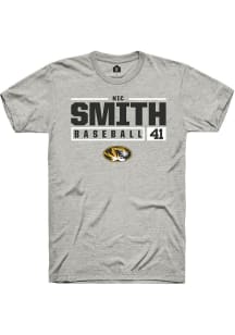Nic Smith  Missouri Tigers Ash Rally NIL Stacked Box Short Sleeve T Shirt