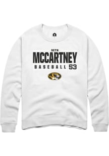 Seth McCartney  Rally Missouri Tigers Mens White NIL Stacked Box Long Sleeve Crew Sweatshirt