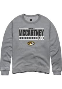 Seth McCartney  Rally Missouri Tigers Mens Grey NIL Stacked Box Long Sleeve Crew Sweatshirt