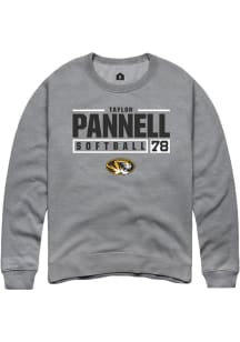 Taylor Pannell  Rally Missouri Tigers Mens Grey NIL Stacked Box Long Sleeve Crew Sweatshirt