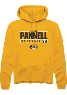 Taylor Pannell  Rally Missouri Tigers Mens Gold NIL Stacked Box Long Sleeve Hoodie