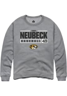 Tony Neubeck  Rally Missouri Tigers Mens Grey NIL Stacked Box Long Sleeve Crew Sweatshirt